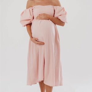Elegant Pink Off-Shoulder Maternity Dress